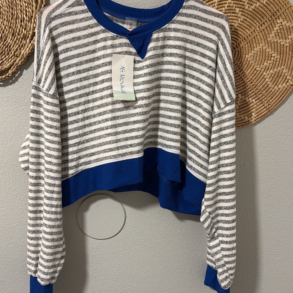 Blue and Gray Striped Sweater